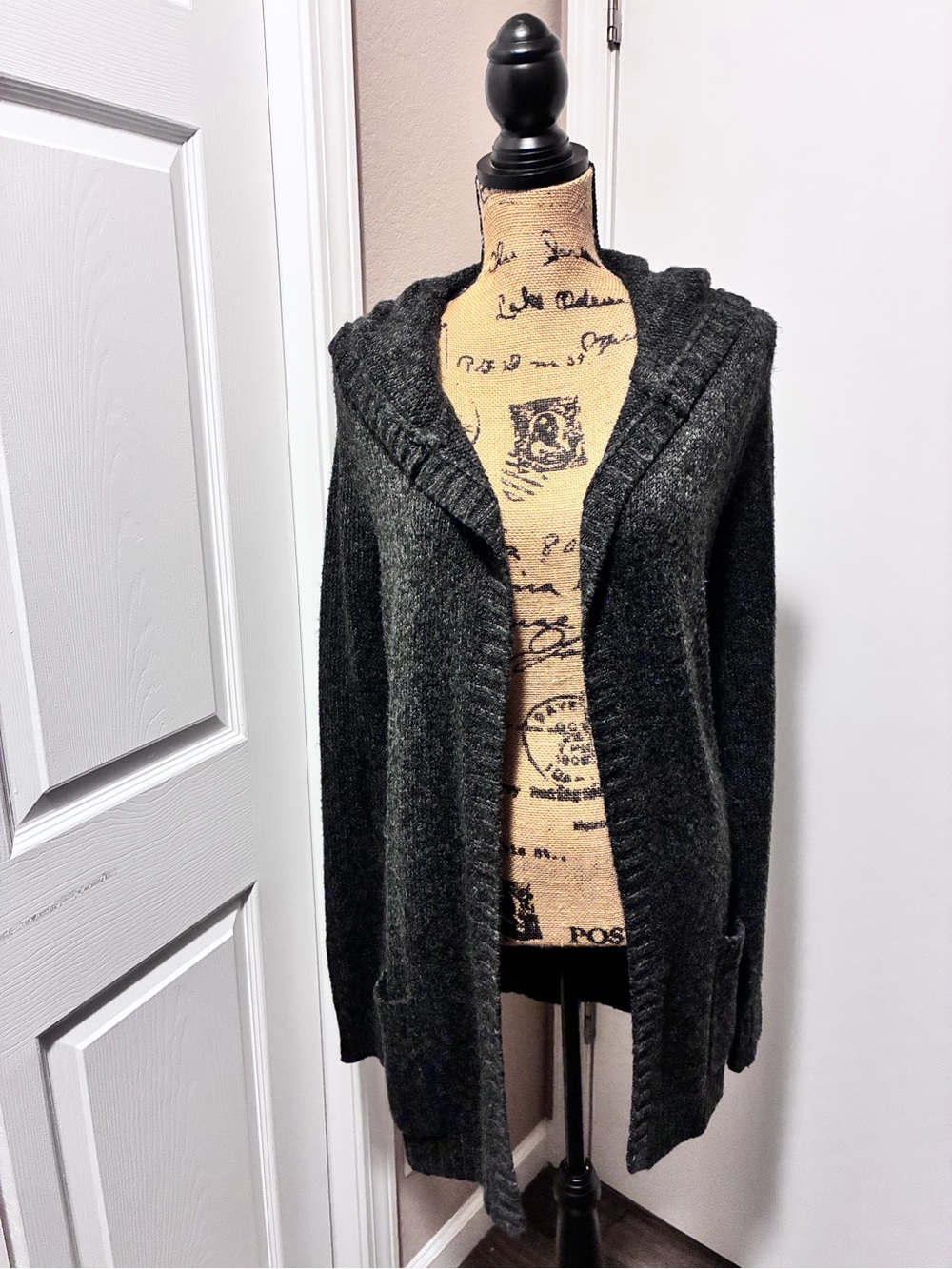 Eddie Bauer Dark Gray Open-Front Hooded Cardigan